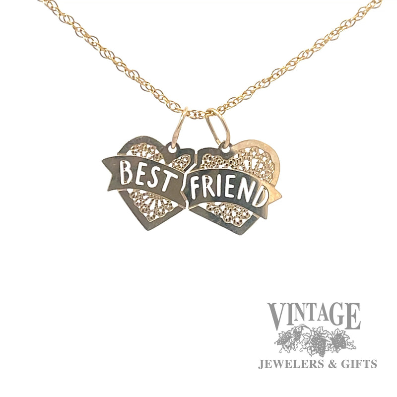 "Best Friend" corresponding heart 14k gold pendants