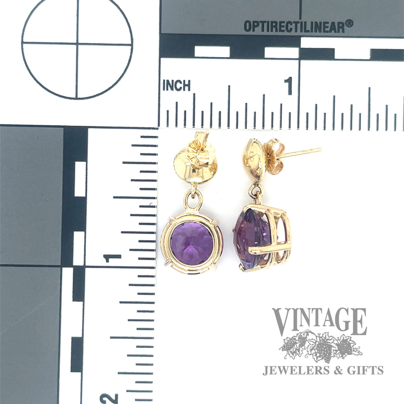 Amethyst 14k drop earrings back and scale
