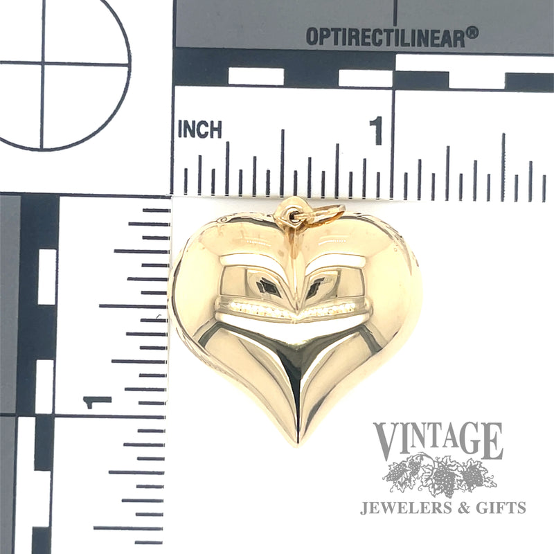 14k gold hollow large heart pendant scale and back