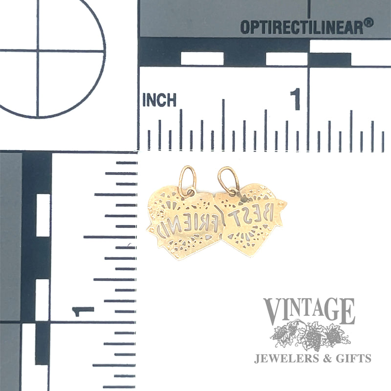 "Best Friend" corresponding heart 14k gold pendants