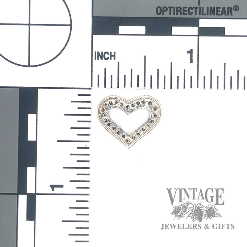 Diamond platinum open heart slide pendant back and scale