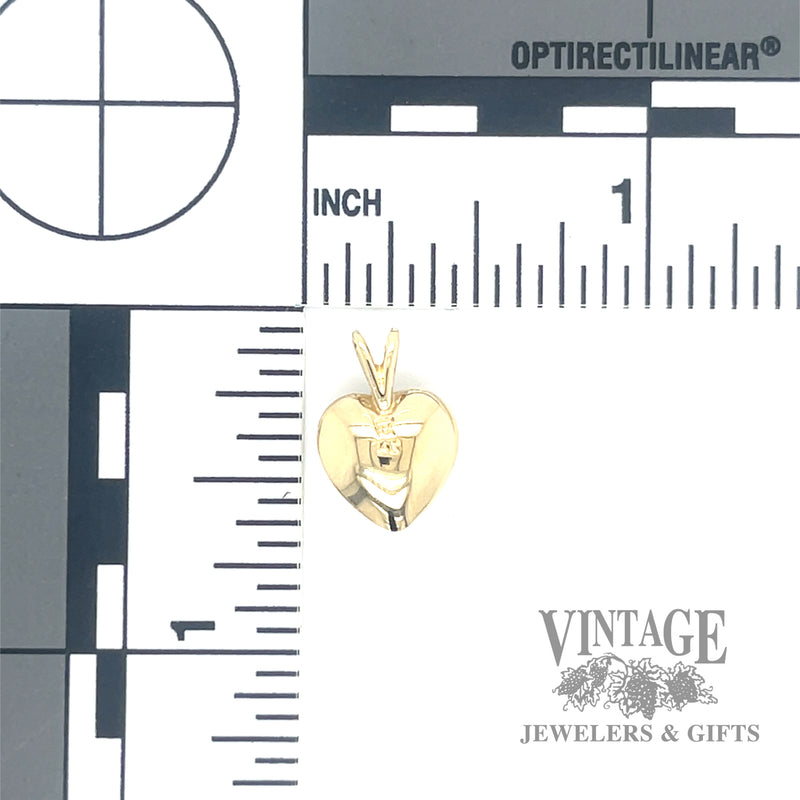 Pearl and diamond 14k gold heart pendant back and scale