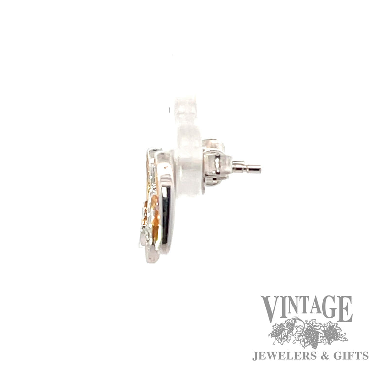 White gold pink sapphire heart shaped diamond earrings.