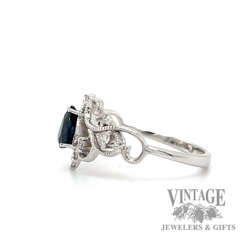 Blue Sapphire and diamond filigree ring