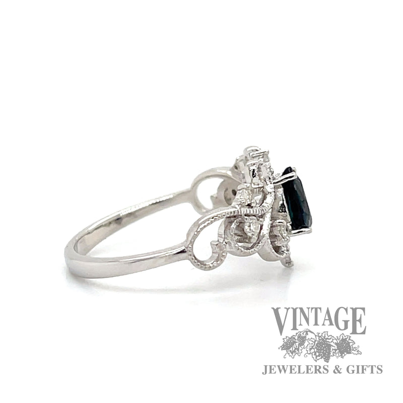 Blue Sapphire and diamond filigree ring
