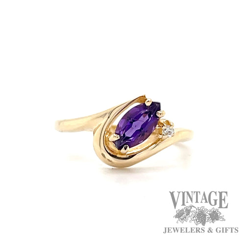 Amethyst and Diamond 14k gold freeform ring