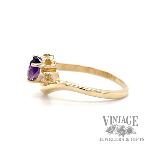 Amethyst and Diamond 14k gold freeform ring side