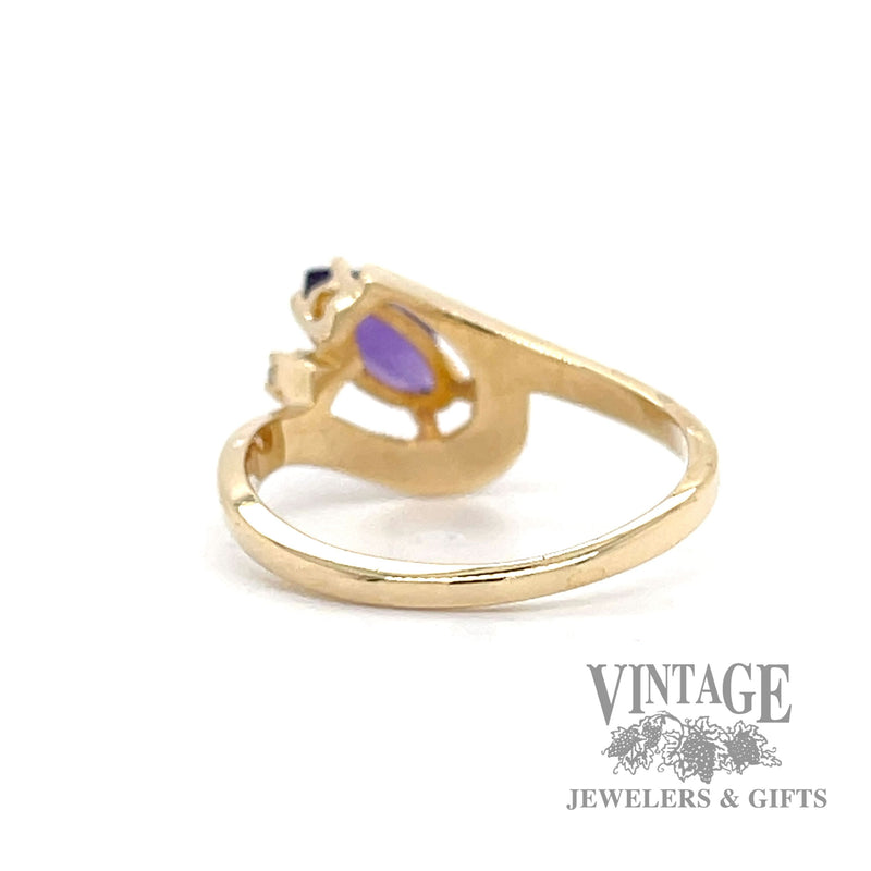 Amethyst and Diamond 14k gold freeform ring bottom