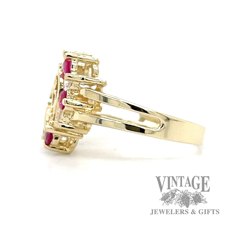 Quinceañera pink and white CZ 14k gold heart ring