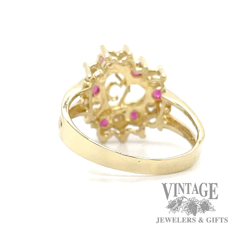 Quinceañera pink and white CZ 14k gold heart ring
