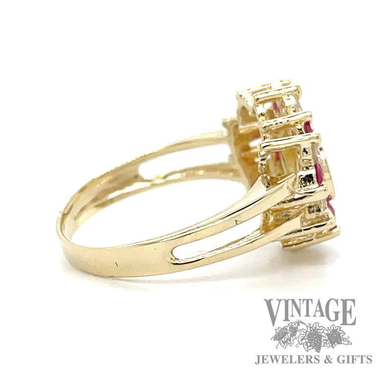 Quinceañera pink and white CZ 14k gold heart ring