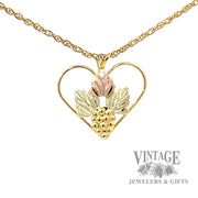 Black Hills gold grape and leaf heart 10k gold pendant 