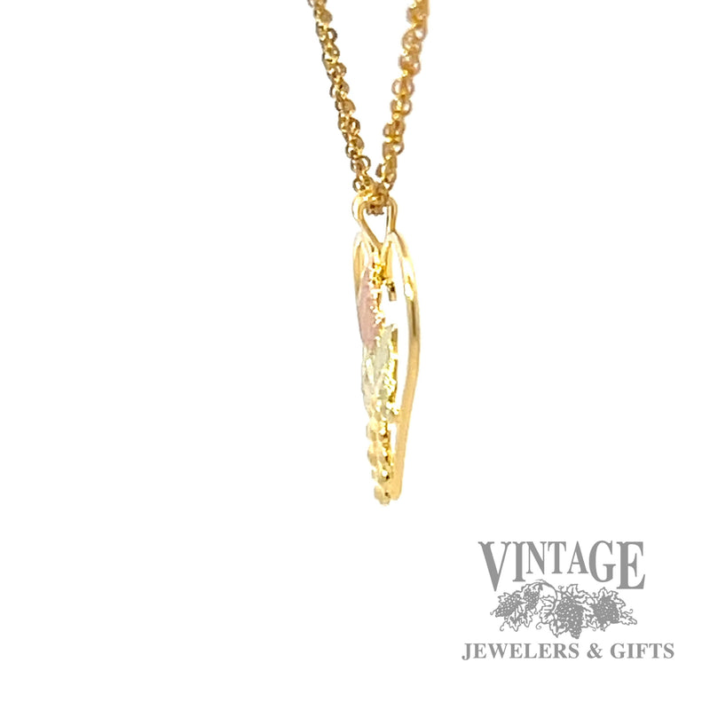 Black Hills gold grape and leaf heart 10k gold pendant side