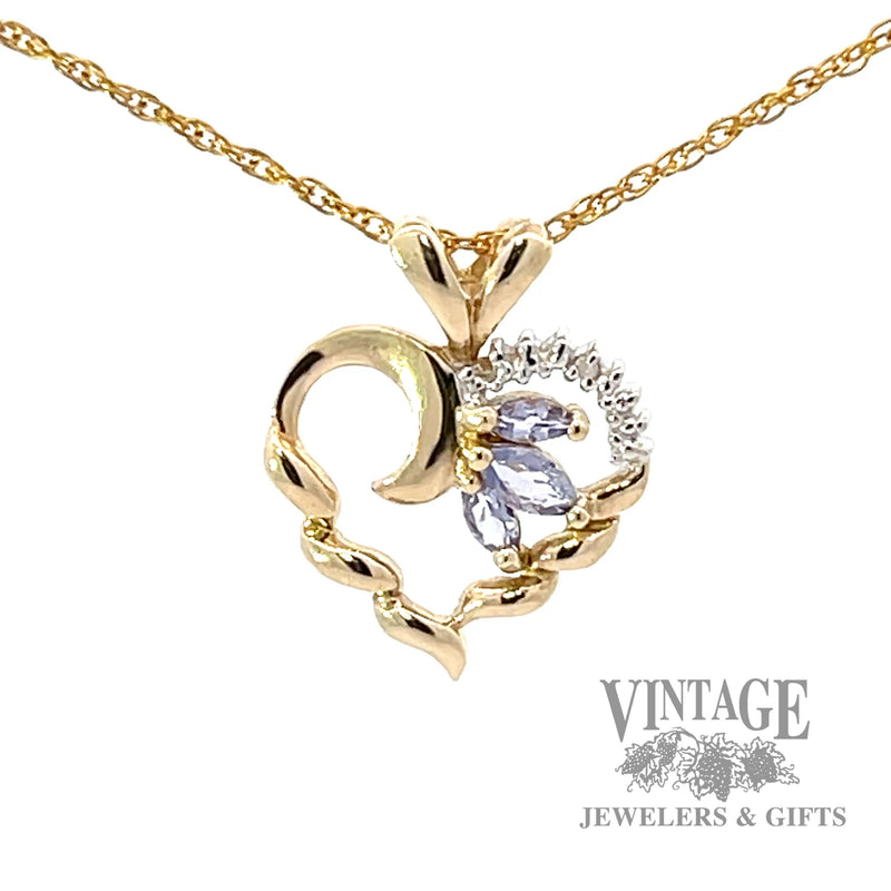 Tanzanite and diamond 10k gold heart pendant