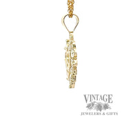 Quinceañera open heart diamond halo 14k gold pendant side