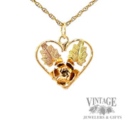 Black Hills Gold rose and leaf heart pendant