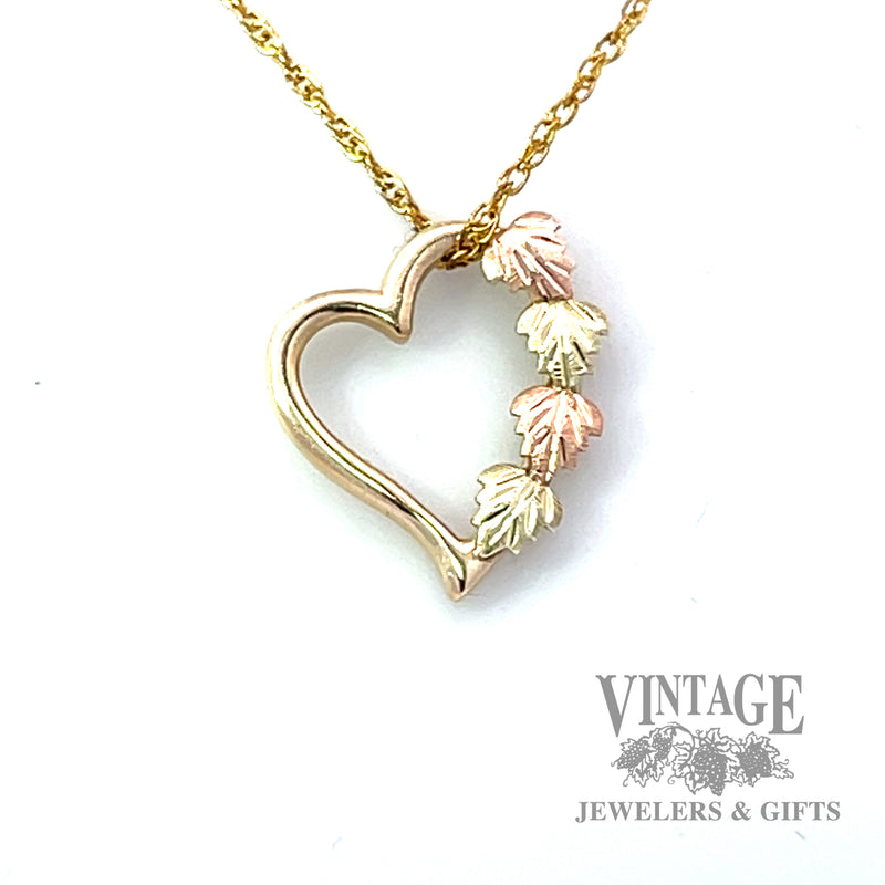 Black Hills Gold open heart and leaf 10k gold pendant