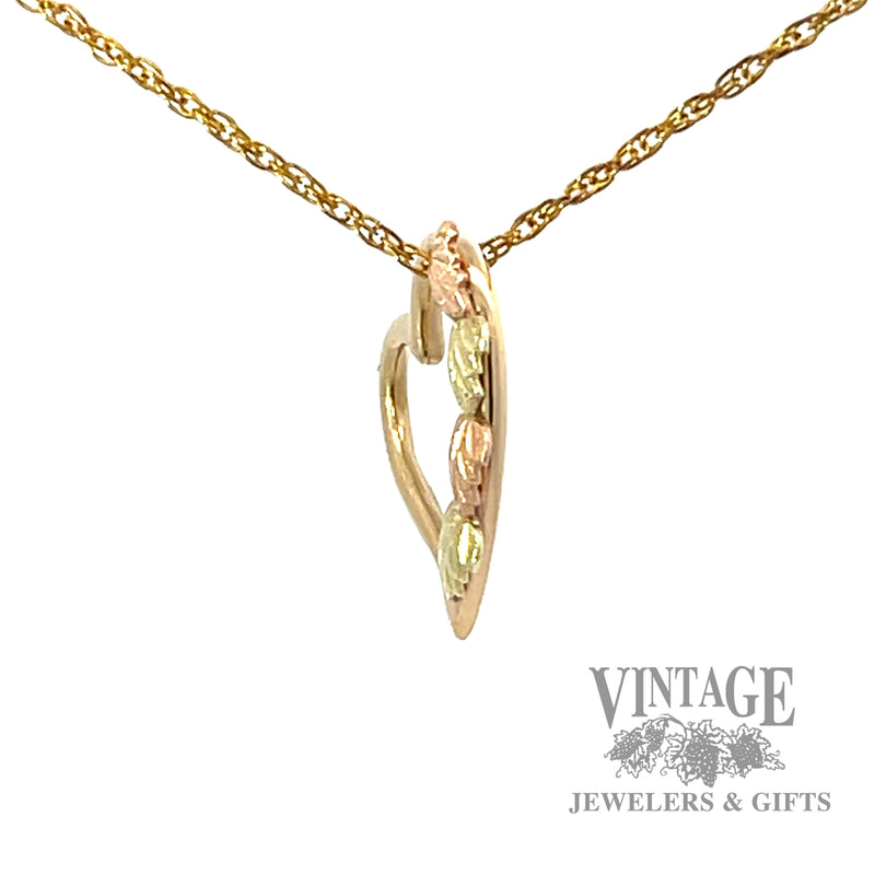 Black Hills Gold open heart and leaf 10k gold pendant Side