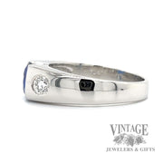 East/West blue sapphire and diamond platinum ring side1