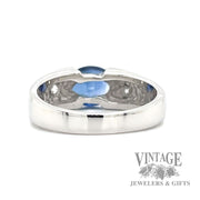 East/West blue sapphire and diamond platinum ring bottom