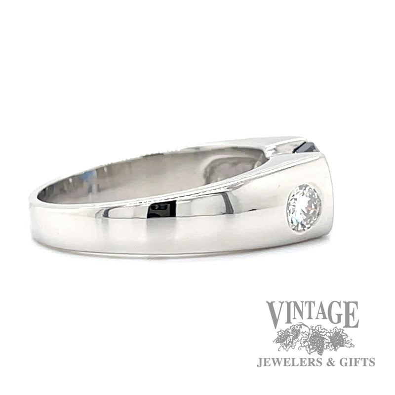 East/West blue sapphire and diamond platinum ring side2