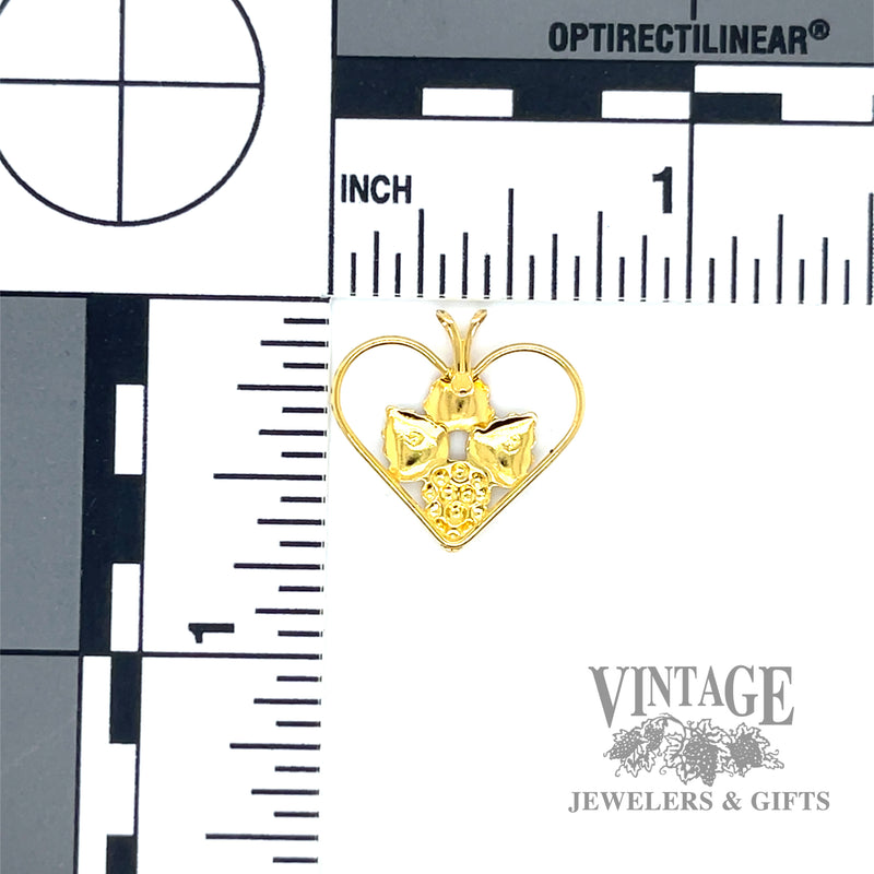 Black Hills gold grape and leaf heart 10k gold pendant back and scale