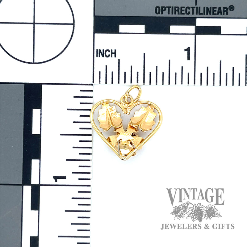 Black Hills Gold rose and leaf heart pendant back and scale