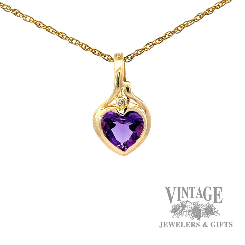 Amethyst and diamond 14k gold enhancer pendant