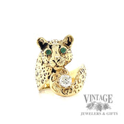 Diamond and emerald 18k gold panther ring