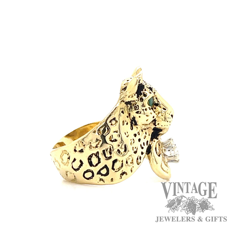 Diamond and emerald 18k gold panther ring side2