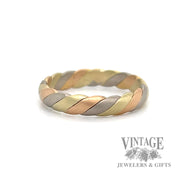 Twisted tri color, rose, yellow and white 18k gold ring band