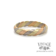 Twisted tri color, rose, yellow and white 18k gold ring band side2