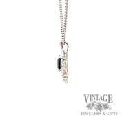 Blue sapphire and diamond 14k white gold freeform pendant side