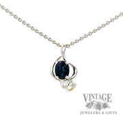 Blue sapphire and diamond 14k white gold freeform pendant