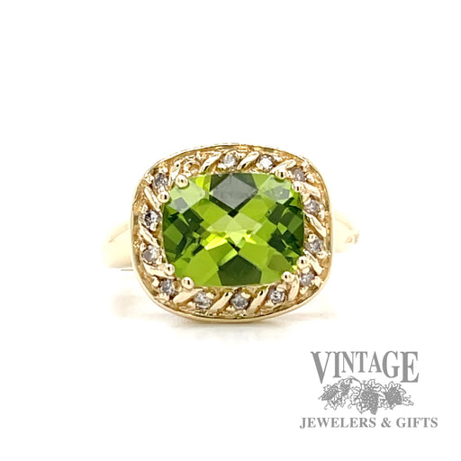 Peridot diamond halo 14k gold ring