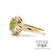 Peridot diamond halo 14k gold ring side1