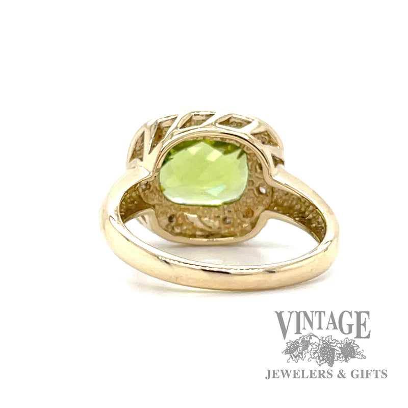 Peridot diamond halo 14k gold ring bottom