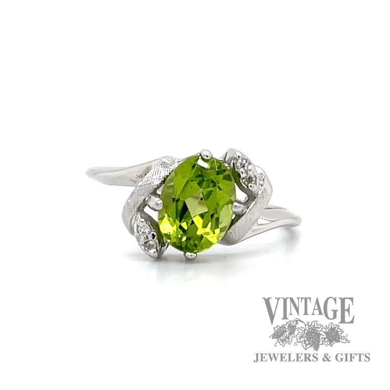 Peridot and diamond 14k white gold bypass ring