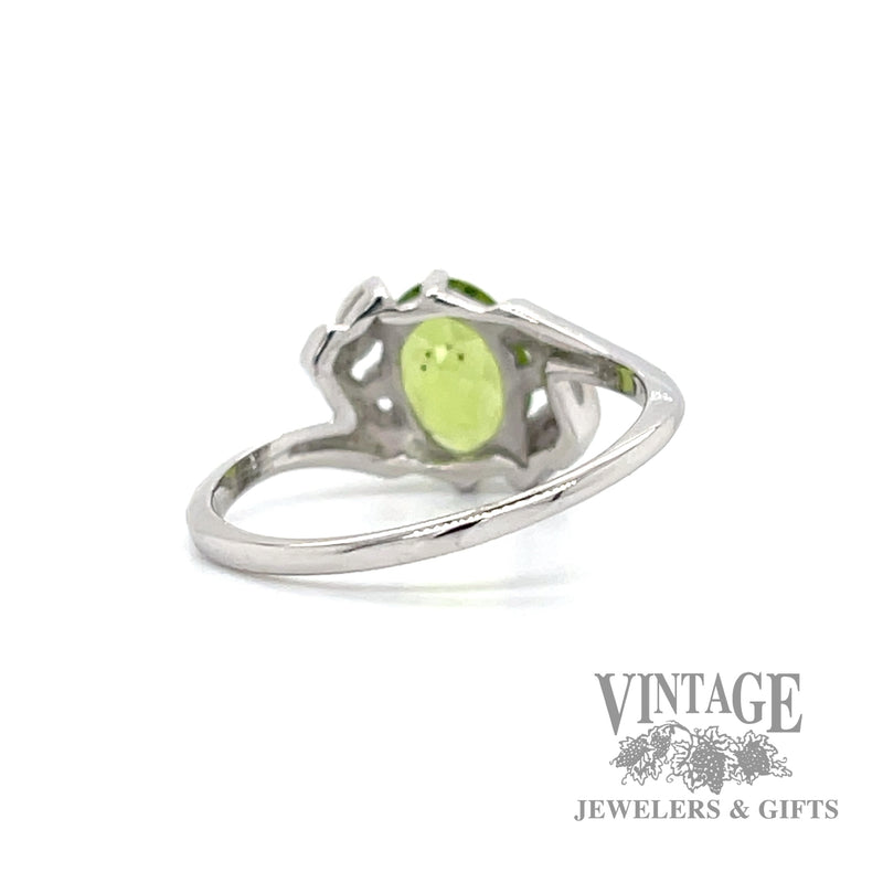 Peridot and diamond 14k white gold bypass ring bottom
