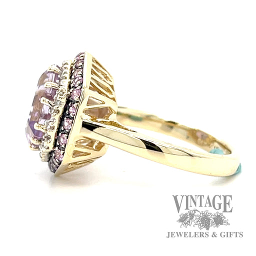 Amethyst and diamond double halo 14k gold ring side1