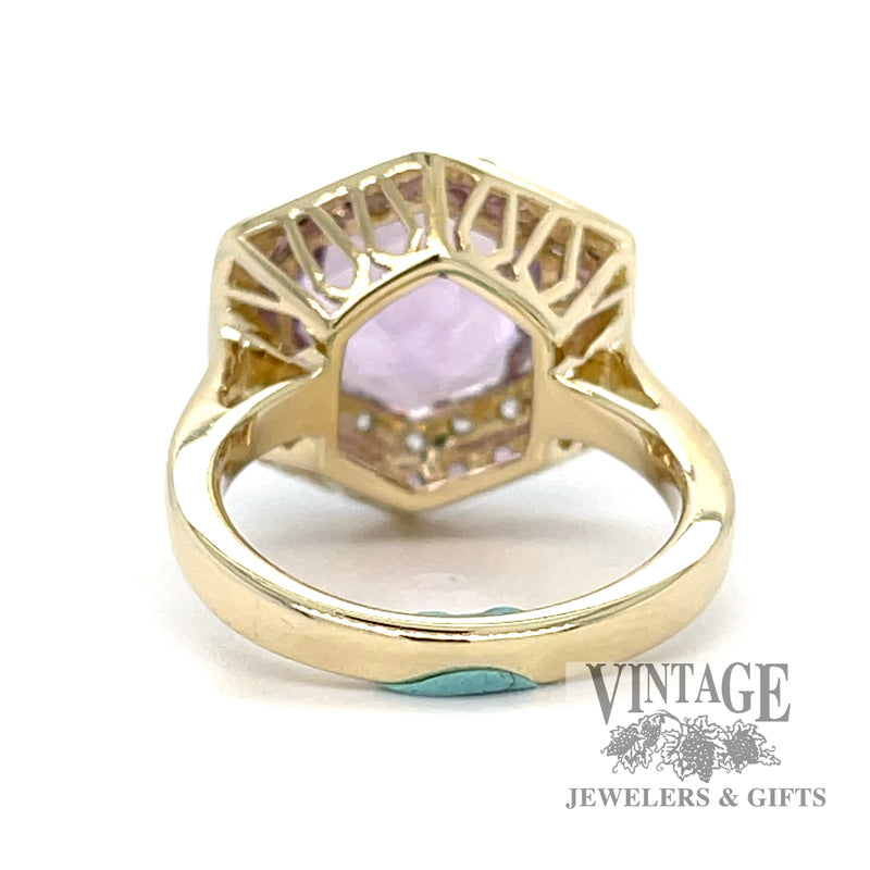 Amethyst and diamond double halo 14k gold ring bottom