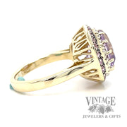 Amethyst and diamond double halo 14k gold ring side2