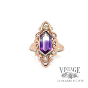 Amethyst and diamond 14k rose gold ring