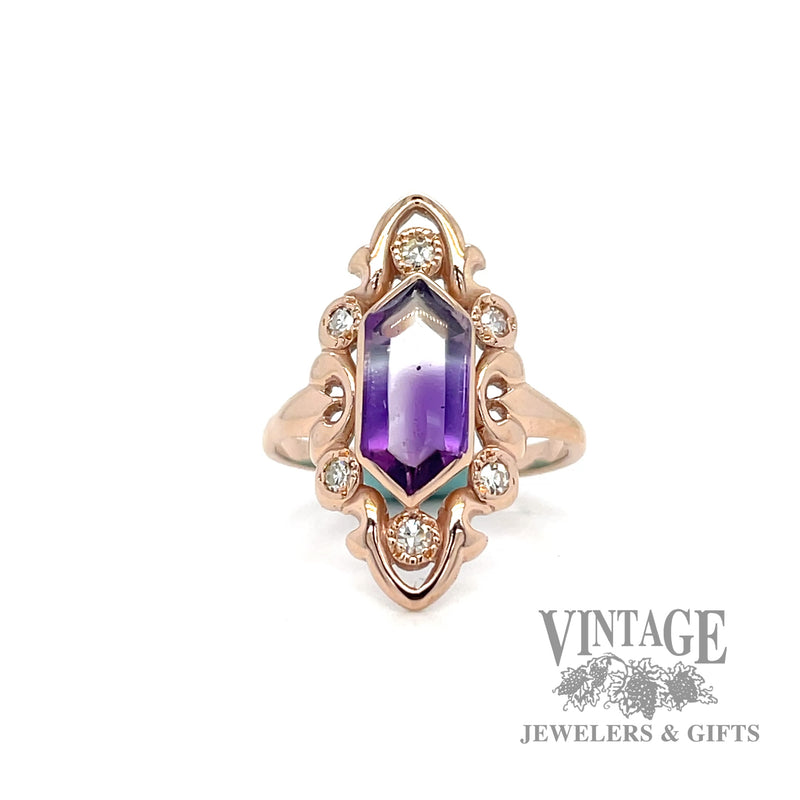 Amethyst and diamond 14k rose gold ring