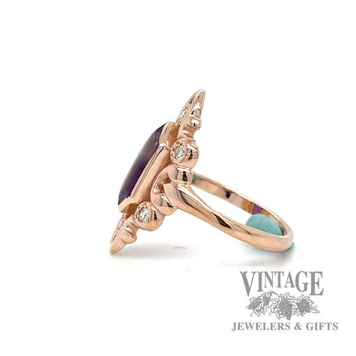 Amethyst and diamond 14k rose gold ring side1