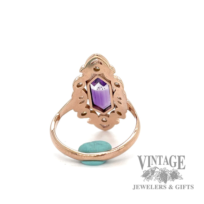 Amethyst and diamond 14k rose gold ring bottom