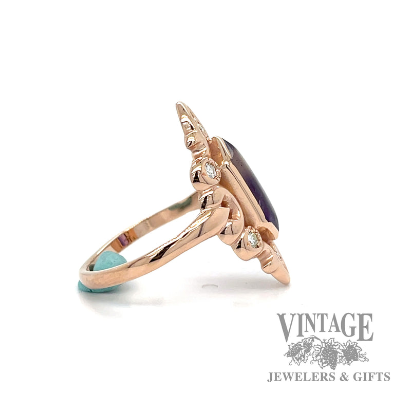 Amethyst and diamond 14k rose gold ring side2