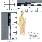 Sacred heart Jesus 14k tri-color gold pendant back and scale