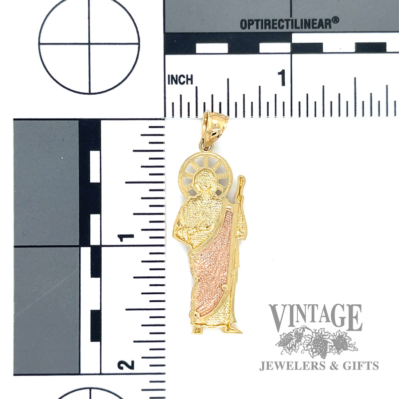 Sacred heart Jesus 14k tri-color gold pendant back and scale