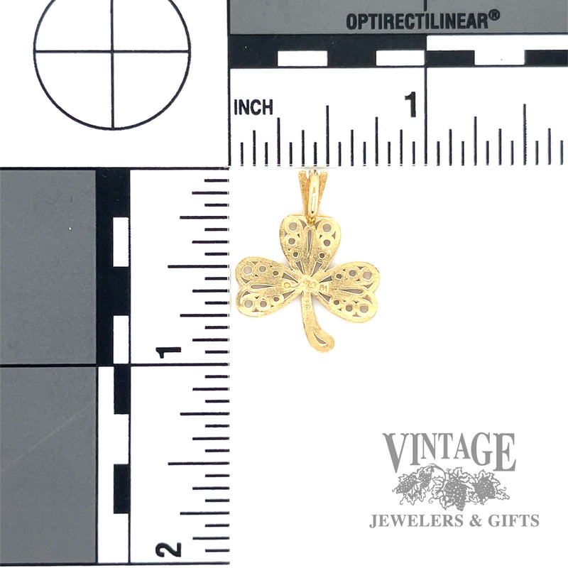 Shamrock 14k gold pendant back and scale